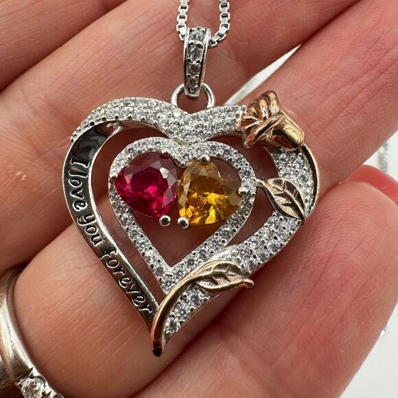 NIB Sterling silver, possibly gold plated, heart necklace with cz diamonds! - Picture 5 of 15